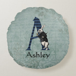 Wonderland White Rabbit Letter A Rond Kussen