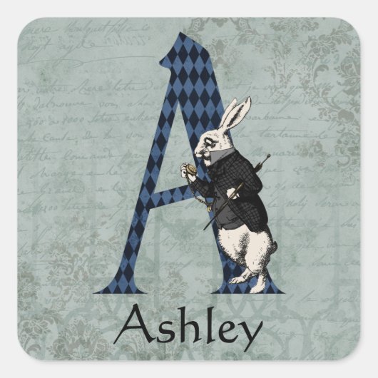 Wonderland White Rabbit Letter A Vierkante Sticker (Voorkant)