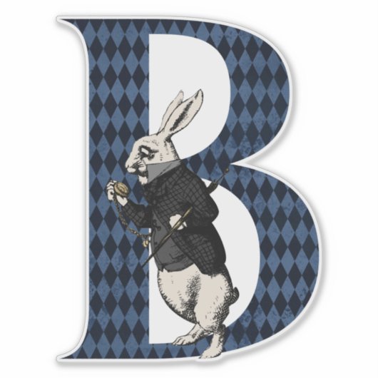 Wonderland White Rabbit Letter B Sticker (Voorkant)