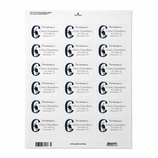 Wonderland White Rabbit Letter C Bookplate Etiket (Full Sheet)