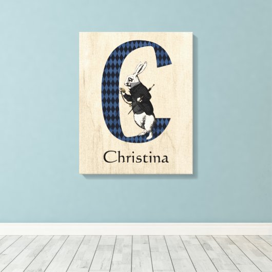 Wonderland White Rabbit Letter C Canvas Print (Insitu (Houten vloer))