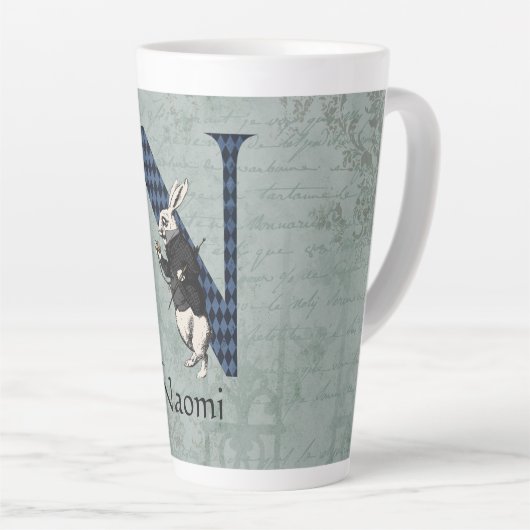 Wonderland White Rabbit Letter N Latte Mok (Rechterhoek)