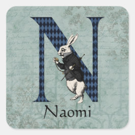 Wonderland White Rabbit Letter N Vierkante Sticker