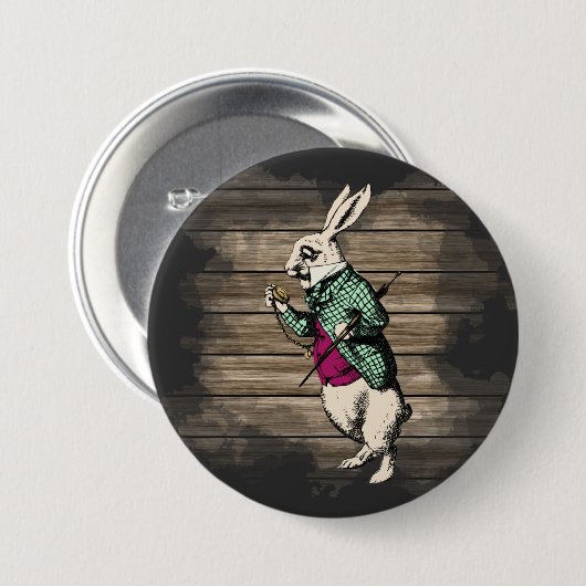Wonderland White Rabbit Mint Ronde Button 7,6 Cm (Voorkant /achterkant)