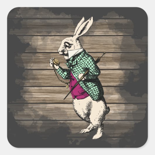 Wonderland White Rabbit Mint Vierkante Sticker (Voorkant)