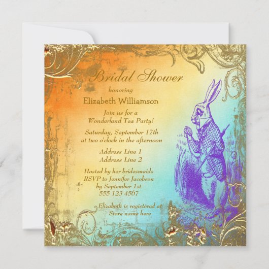 Wonderland White Rabbit Vrijgezellenfeest Tea Part Kaart (Achterkant)