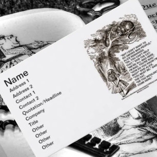 Wonderland wil niet tussen gekke mensen gaan Alice Visitekaartje