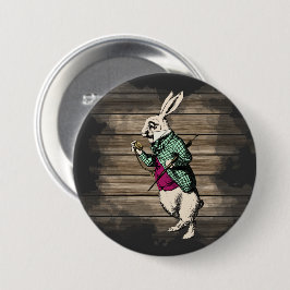 Wonderland Witte Konijn Mint Ronde Button 7,6 Cm