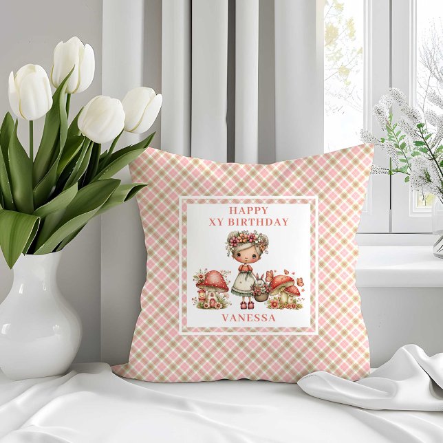 Wonderlijke Fee 7e Verjaardag Blozend Roze Kussen (Whimsical Fairy 7th Birthday Blush Pink Pillow)