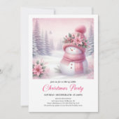 Wonderous Pink Snowman Editable Christmas Invite Kaart (Voorkant)