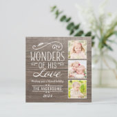 Wonders of His Love Rustic Kerst Foto Collage Feestdagenkaart (Staand voorkant)
