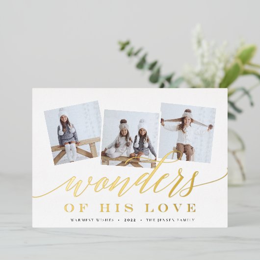 Wonders of Zijne Liefde | Fotocollage Folie Feestdagenkaart (Staand Voorkant)