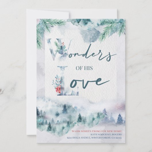 Wonders of Zijne Liefde New Home Waterverf Forest Aankondiging (Voorkant)