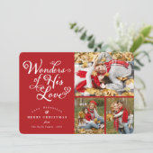 Wonders of Zijne Liefde Religieuze Kerstmis 3 Foto Feestdagenkaart (Staand voorkant)