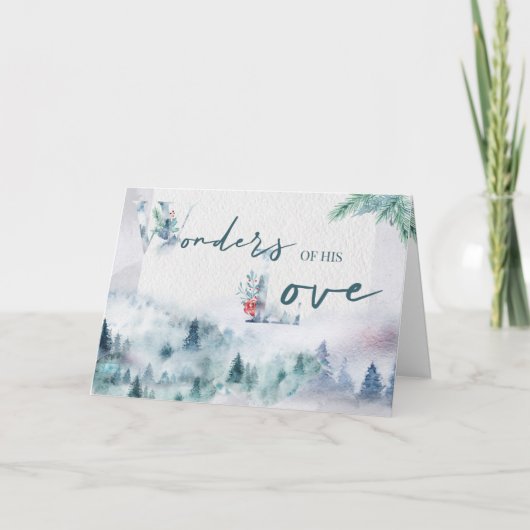Wonders of Zijne Liefde Waterverf Misty Pine Fores Feestdagen Kaart (Voorkant)
