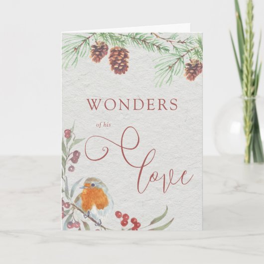 Wonders van zijn liefdeskerstRobin en Pine Cones Feestdagen Kaart (Voorkant)