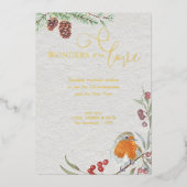 Wonders van zijn liefdeskerstRobin en Pine Gold Folie Feestdagenkaart (Voorkant)