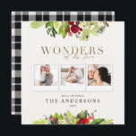 Wonders van zijn liefdesmulti-foto goudfoliage feestdagenkaart<br><div class="desc">Wonders van zijn liefde,  religieus multi-fototoestel,  gouden scripttekst en waterverf foliage-feestkaart. Verander de achtergrondkleur om de kaart aan te passen.</div>
