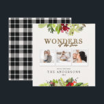 Wonders van zijn liefdesmulti-foto goudfoliage feestdagenkaart<br><div class="desc">Wonders van zijn liefde,  religieus multi-fototoestel,  gouden scripttekst en waterverf foliage-feestkaart. Verander de achtergrondkleur om de kaart aan te passen.</div>