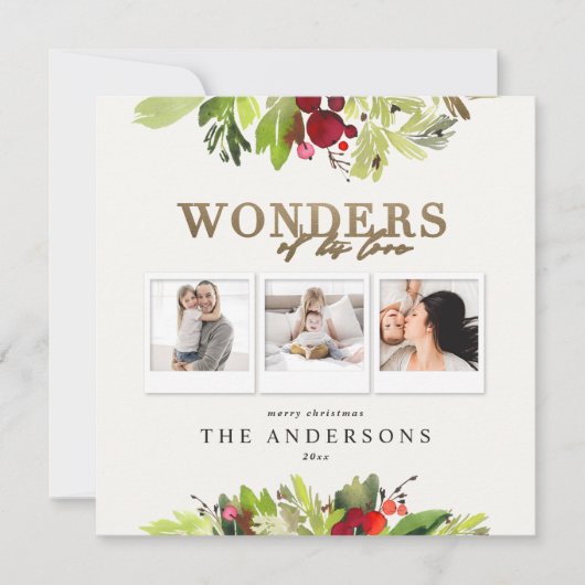 Wonders van zijn liefdesmulti-foto goudfoliage feestdagenkaart (Voorkant)