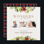 Wonders van zijn liefdesmulti-foto goudfoliage feestdagenkaart<br><div class="desc">Wonders van zijn liefde,  religieus multi-fototoestel,  gouden scripttekst en waterverf foliage-feestkaart. Verander de achtergrondkleur om de kaart aan te passen.</div>