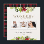 Wonders van zijn liefdesmulti-foto goudfoliage feestdagenkaart<br><div class="desc">Wonders van zijn liefde,  religieus multi-fototoestel,  gouden scripttekst en waterverf foliage-feestkaart. Verander de achtergrondkleur om de kaart aan te passen.</div>