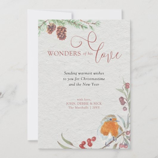 Wonders van zijn Love KerstRobin en Pine Feestdagenkaart (Voorkant)