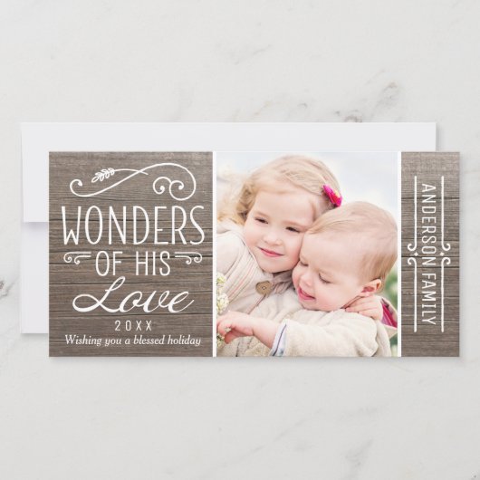 Wonders van zijn Love Rustic Wood kerstfoto Feestdagenkaart (Voorkant)