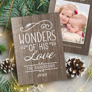 Wonders van zijn Love Rustic Wood kerstfoto Feestdagenkaart