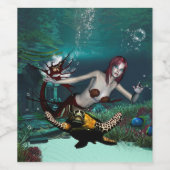 Wonderul mermaid met schildpad wijn etiket (Enkel label)