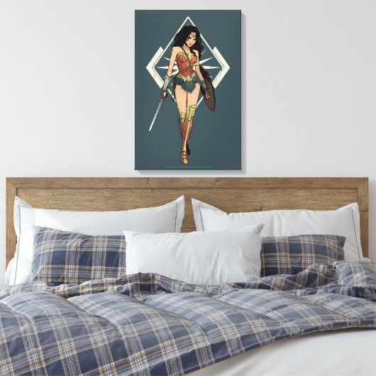 Wondervrouw met zwaardstripkunst canvas afdruk (Insitu (Slaapkamer))