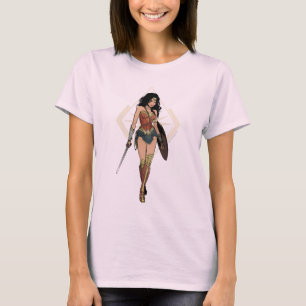 Wondervrouw met zwaardstripkunst t-shirt
