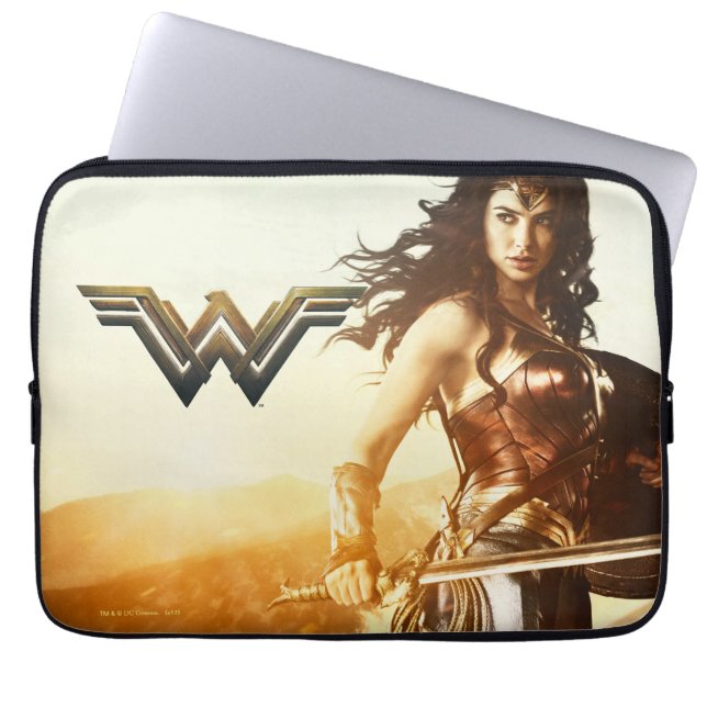 Wondervrouw op zonsondergang laptop sleeve (Voorkant)
