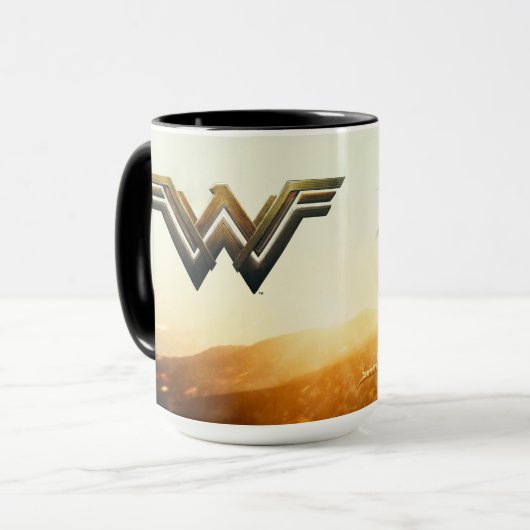 Wondervrouw op zonsondergang mok (Voorkant links)