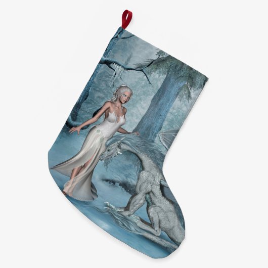 Wondevolle fee met draak grote kerstsok (Voorkant (Hangend))