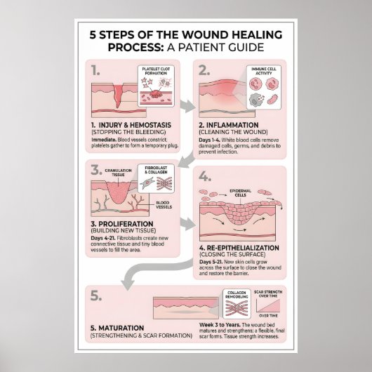 Wondgenezing: 5 Stadia van Huidherstel Poster (Voorkant)
