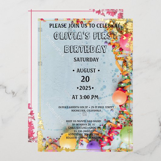 WONEderful Roze Bloemen 1e verjaardag Uitnodiging (Voorkant / Achterkant)