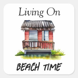 Wonen op het strand vierkante sticker