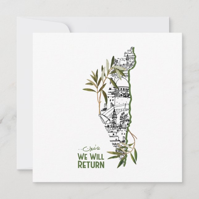 Woningen binnen de kaart, omarmd door olijftakken (Voorkant)