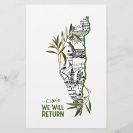 Woningen binnen de kaart, omarmd door olijftakken briefpapier