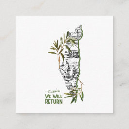 Woningen binnen de kaart, omarmd door olijftakken informatiekaartje