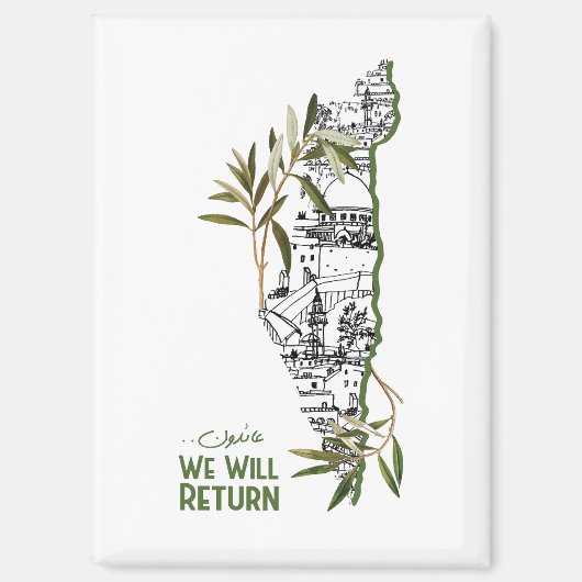 Woningen binnen de kaart, omarmd door olijftakken magneet (Voorkant)