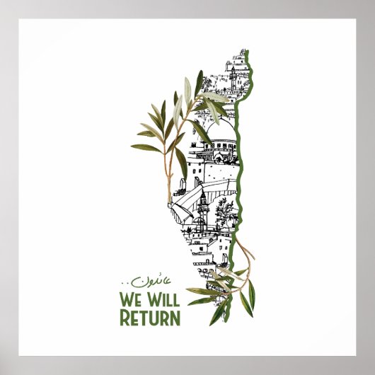 Woningen binnen de kaart, omarmd door olijftakken poster (Voorkant)