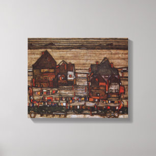 Woningen met wasgoed van Egon Schiele Canvas Afdruk