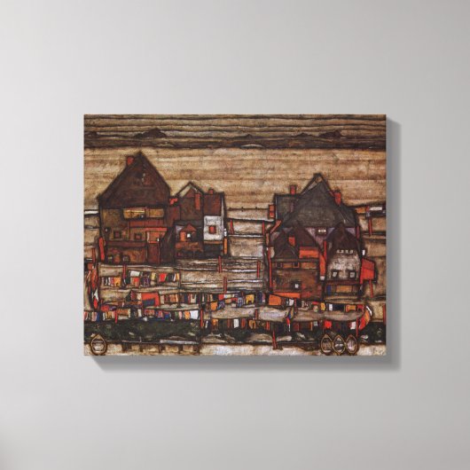 Woningen met wasgoed van Egon Schiele Canvas Afdruk (Voorkant)
