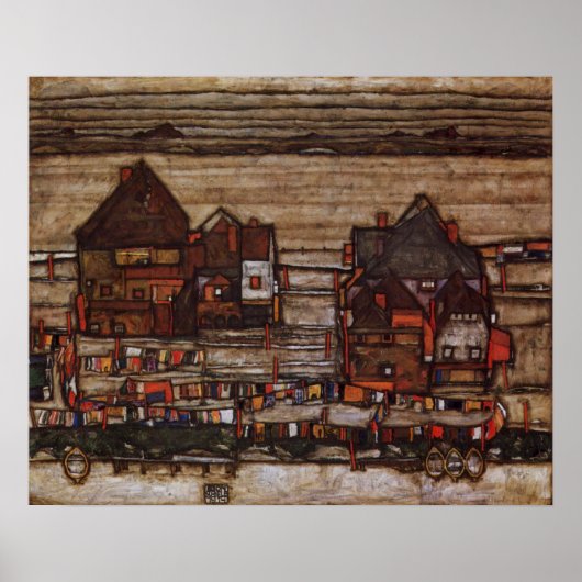 Woningen met wasgoed van Egon Schiele Poster (Voorkant)