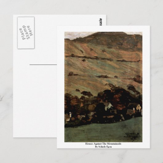 Woningen tegen de bergen van Schiele Egon Briefkaart (Voorkant / Achterkant)