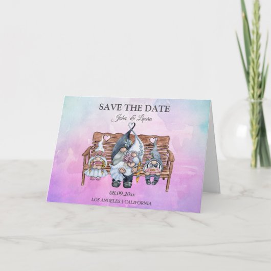 Woningsuitnodiging, Cute Gnomen Save the Date Card Feestdagen Kaart (Voorkant)