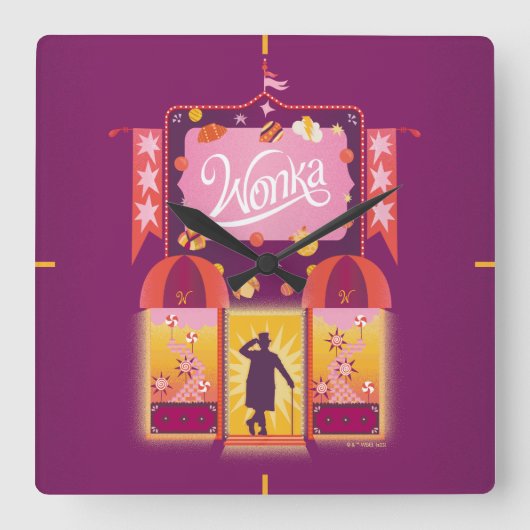 Wonka Snoep Store Graphic Vierkante Klok (Voorkant)