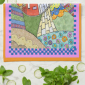 Wonky Folk Art Houses Theedoek (Gevouwen)